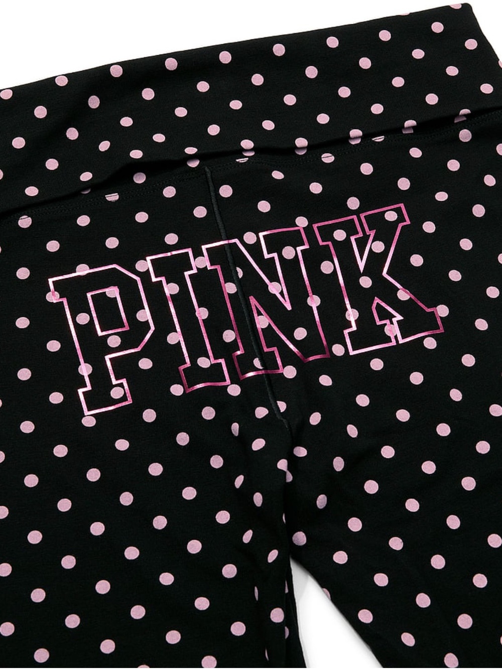 New Small Black VS PINK Leggings Cotton Fold Over Flare Polka Dot Yoga Pants